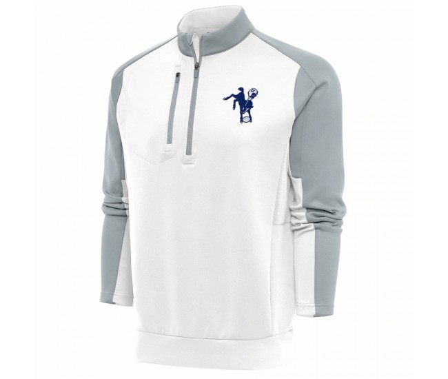 Indianapolis Colts Men's Antigua White/Silver Team Logo Throwback Team Quarter-Zip Pullover Top