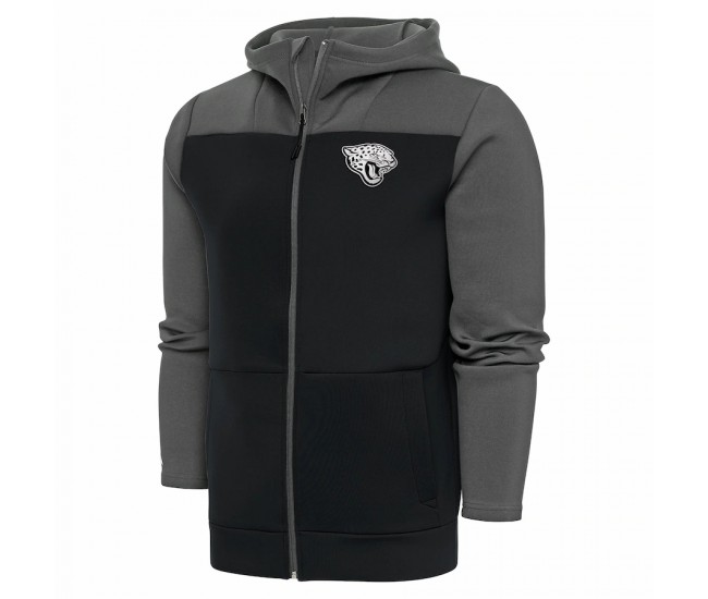 Jacksonville Jaguars Men's Antigua Steel/Charcoal Metallic Logo Protect Full-Zip Hoodie