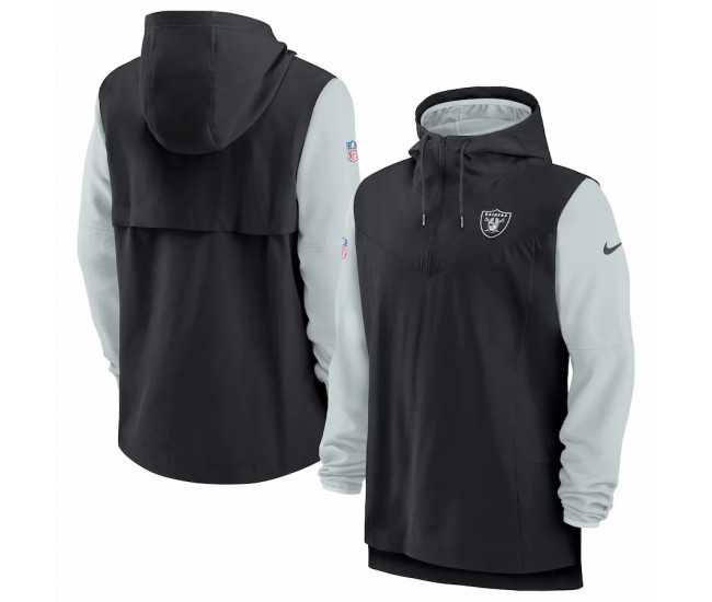 Las Vegas Raiders Men's Nike Black/Silver Sideline Player Quarter-Zip Hoodie Jacket