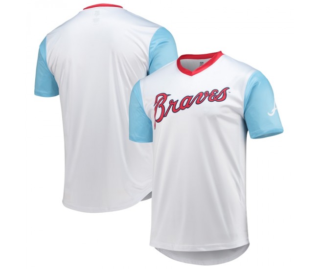 Men's Atlanta Braves Stitches White Cooperstown Collection Wordmark V-Neck Jersey
