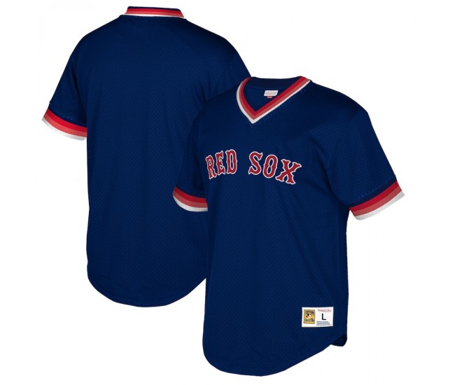 Boston Red Sox Men's Mitchell & Ness Navy Big & Tall Cooperstown Collection Mesh Wordmark V-Neck Jersey
