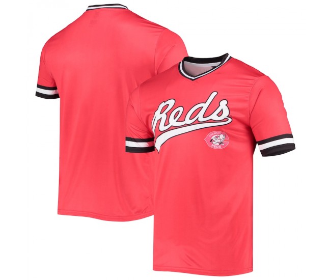 Men's Cincinnati Reds Stitches Red/Black Cooperstown Collection V-Neck Team Color Jersey