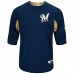 Milwaukee Brewers Men's Majestic Navy/Gold Authentic Collection On-Field 3/4-Sleeve Batting Practice Jersey
