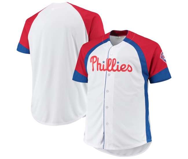 Men's Philadelphia Phillies White/Red Big & Tall Colorblock Full-Snap Jersey