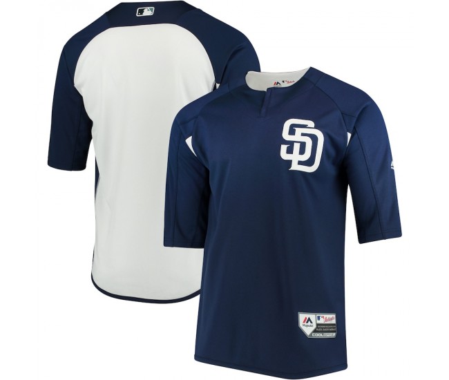 Men's San Diego Padres Majestic Navy/White Authentic Collection On-Field 3/4-Sleeve Batting Practice Jersey