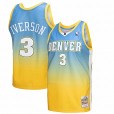 Denver Nuggets Allen Iverson Men's Mitchell & Ness Yellow/Blue 2006/07 Hardwood Classics Fadeaway Swingman Player Jersey