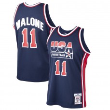 USA Basketball Karl Malone Men's Mitchell & Ness Navy Home 1992 Dream Team Authentic Jersey