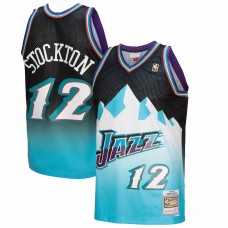 Utah Jazz John Stockton Men's Mitchell & Ness Black/Light Blue 1996/97 Hardwood Classics Fadeaway Swingman Player Jersey