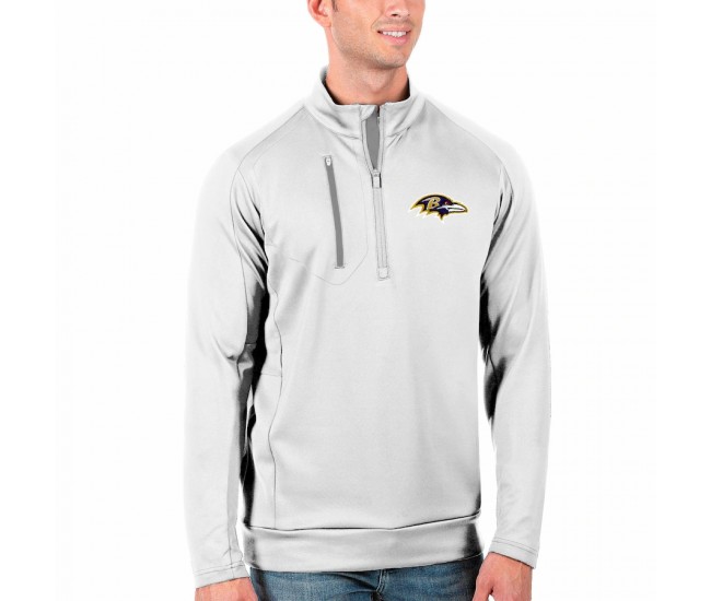 Baltimore Ravens Men's Antigua White/Silver Generation Quarter-Zip Pullover Jacket