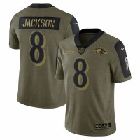 Baltimore Ravens Lamar Jackson Men's Nike Olive 2021 Salute To Service Limited Player Jersey