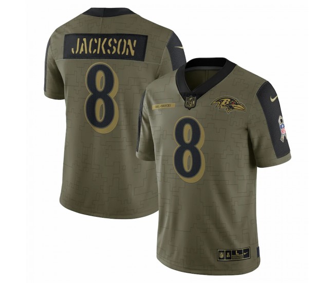 Baltimore Ravens Lamar Jackson Men's Nike Olive 2021 Salute To Service Limited Player Jersey