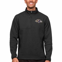 Baltimore Ravens Men's Antigua Heathered Black Course Quarter-Zip Pullover Top