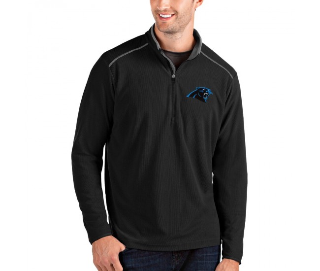 Carolina Panthers Men's Antigua Black/Gray Glacier Quarter-Zip Pullover Jacket