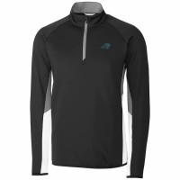 Carolina Panthers Men's Cutter & Buck Black Traverse Colorblock Quarter-Zip Pullover Jacket