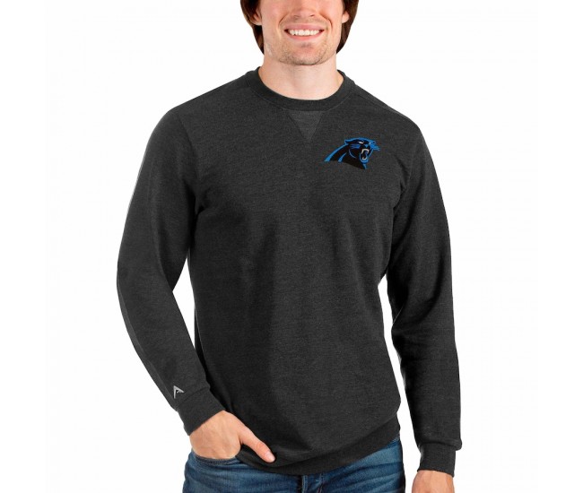 Carolina Panthers Men's Antigua Heathered Black Reward Crewneck Pullover Sweatshirt