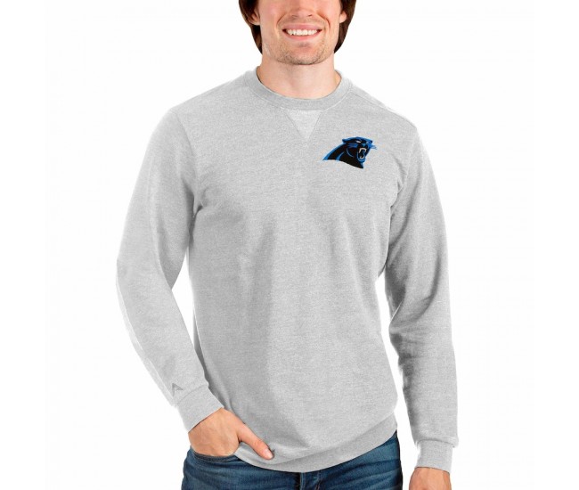 Carolina Panthers Men's Antigua Heathered Gray Reward Crewneck Pullover Sweatshirt