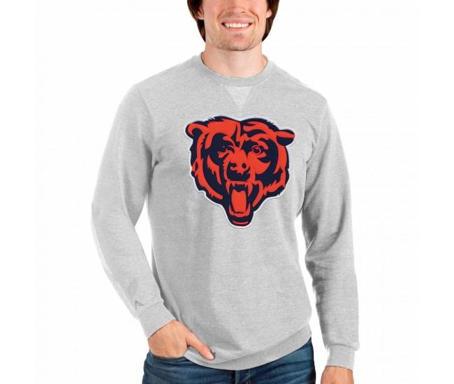 Chicago Bears Men's Antigua Heathered Gray Team Reward Crewneck Pullover Sweatshirt