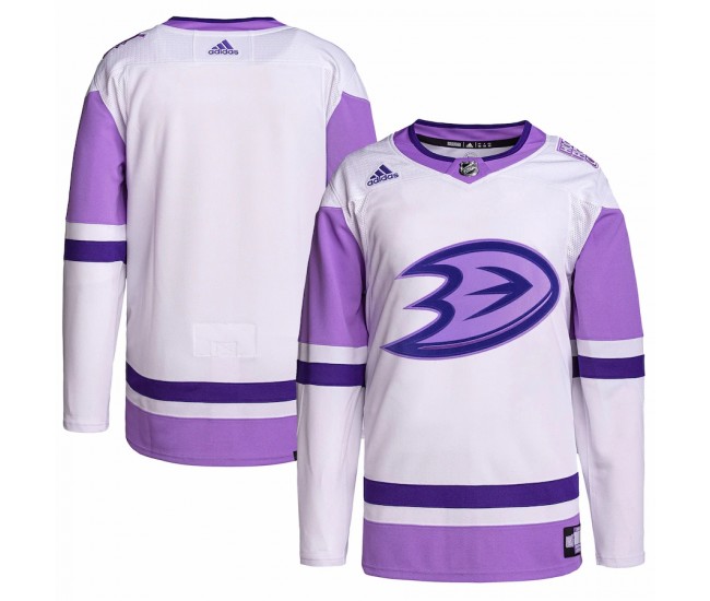 Anaheim Ducks Men's adidas White/Purple Hockey Fights Cancer Primegreen Authentic Blank Practice Jersey