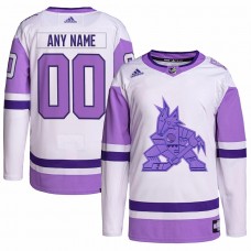 Arizona Coyotes Men's adidas White/Purple Hockey Fights Cancer Primegreen Authentic Custom Jersey