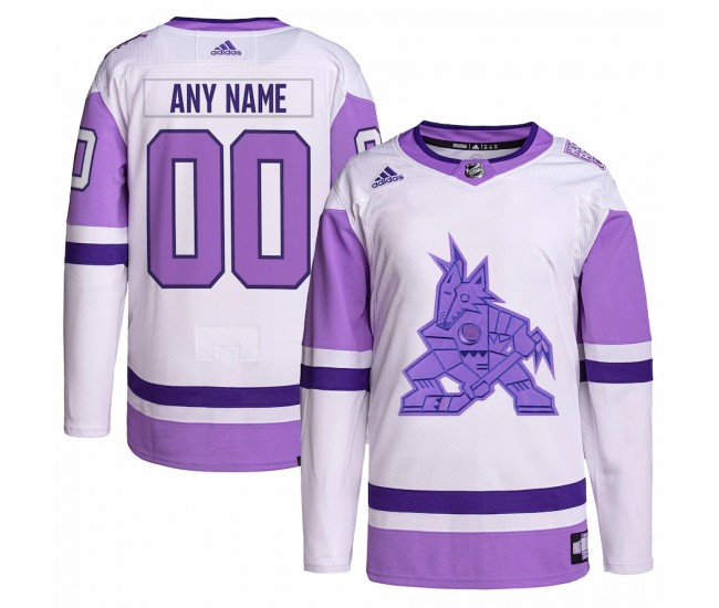 Arizona Coyotes Men's adidas White/Purple Hockey Fights Cancer Primegreen Authentic Custom Jersey