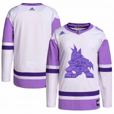 Arizona Coyotes Men's adidas White/Purple Hockey Fights Cancer Primegreen Authentic Blank Practice Jersey