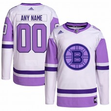 Boston Bruins Men's adidas White/Purple Hockey Fights Cancer Primegreen Authentic Custom Jersey