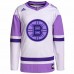 Boston Bruins Men's adidas White/Purple Hockey Fights Cancer Primegreen Authentic Blank Practice Jersey