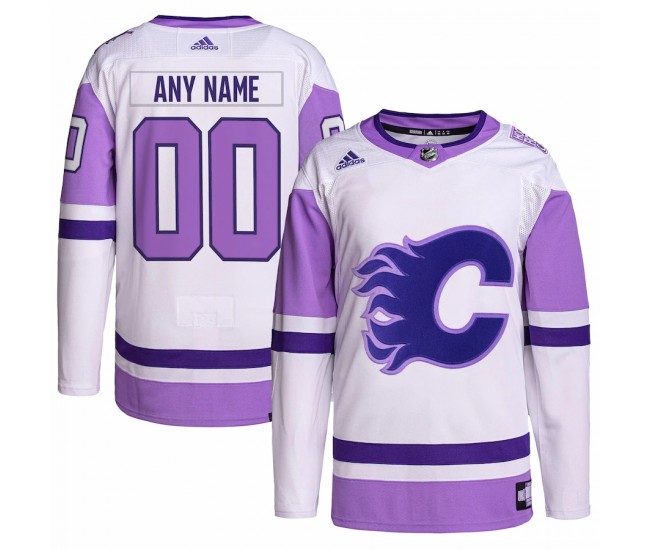 Calgary Flames Men's adidas White/Purple Hockey Fights Cancer Primegreen Authentic Custom Jersey