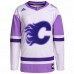 Calgary Flames Men's adidas White/Purple Hockey Fights Cancer Primegreen Authentic Blank Practice Jersey