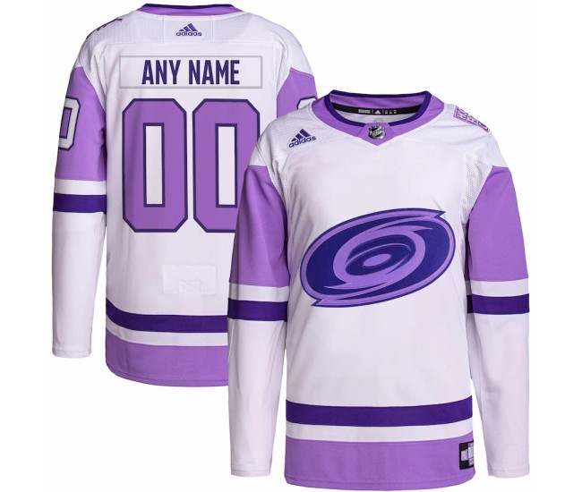 Carolina Hurricanes Men's adidas White/Purple Hockey Fights Cancer Primegreen Authentic Custom Jersey
