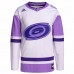 Carolina Hurricanes Men's adidas White/Purple Hockey Fights Cancer Primegreen Authentic Blank Practice Jersey