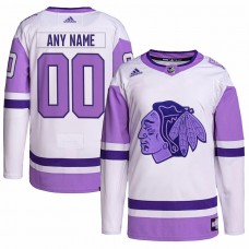Chicago Blackhawks Men's adidas White/Purple Hockey Fights Cancer Primegreen Authentic Custom Jersey