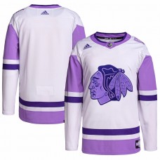 Chicago Blackhawks Men's adidas White/Purple Hockey Fights Cancer Primegreen Authentic Blank Practice Jersey