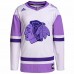 Chicago Blackhawks Men's adidas White/Purple Hockey Fights Cancer Primegreen Authentic Blank Practice Jersey