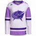 Columbus Blue Jackets Men's adidas White/Purple Hockey Fights Cancer Primegreen Authentic Custom Jersey