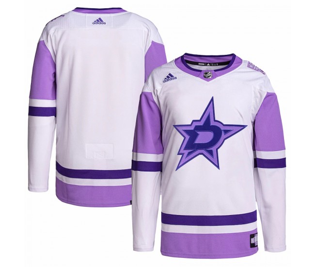 Dallas Stars Men's adidas White/Purple Hockey Fights Cancer Primegreen Authentic Blank Practice Jersey