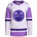 Edmonton Oilers Men's adidas White/Purple Hockey Fights Cancer Primegreen Authentic Blank Practice Jersey