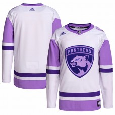 Florida Panthers Men's adidas White/Purple Hockey Fights Cancer Primegreen Authentic Blank Practice Jersey