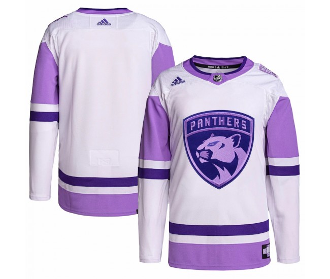 Florida Panthers Men's adidas White/Purple Hockey Fights Cancer Primegreen Authentic Blank Practice Jersey