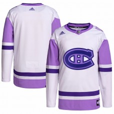 Montreal Canadiens Men's adidas White/Purple Hockey Fights Cancer Primegreen Authentic Blank Practice Jersey