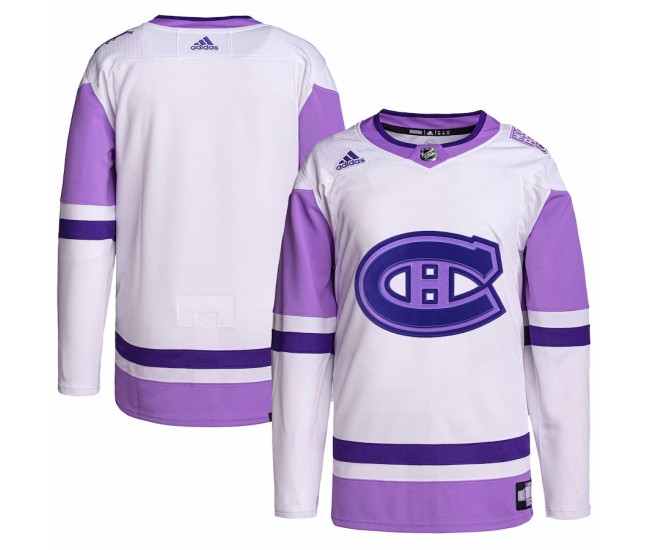 Montreal Canadiens Men's adidas White/Purple Hockey Fights Cancer Primegreen Authentic Blank Practice Jersey