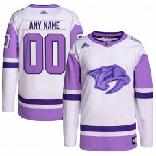 Nashville Predators Men's adidas White/Purple Hockey Fights Cancer Primegreen Authentic Custom Jersey