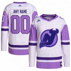 New Jersey Devils Men's adidas White/Purple Hockey Fights Cancer Primegreen Authentic Custom Jersey