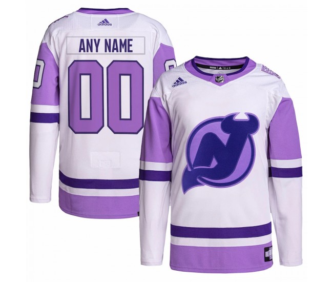 New Jersey Devils Men's adidas White/Purple Hockey Fights Cancer Primegreen Authentic Custom Jersey