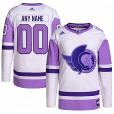 Ottawa Senators Men's adidas White/Purple Hockey Fights Cancer Primegreen Authentic Custom Jersey