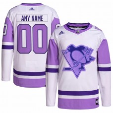 Pittsburgh Penguins Men's adidas White/Purple Hockey Fights Cancer Primegreen Authentic Custom Jersey