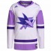 San Jose Sharks Men's adidas White/Purple Hockey Fights Cancer Primegreen Authentic Custom Jersey