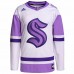 Seattle Kraken Men's adidas White/Purple Hockey Fights Cancer Primegreen Authentic Custom Jersey