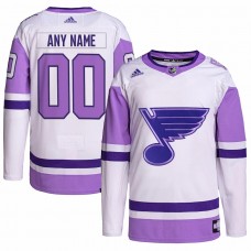 St. Louis Blues Men's adidas White/Purple Hockey Fights Cancer Primegreen Authentic Custom Jersey