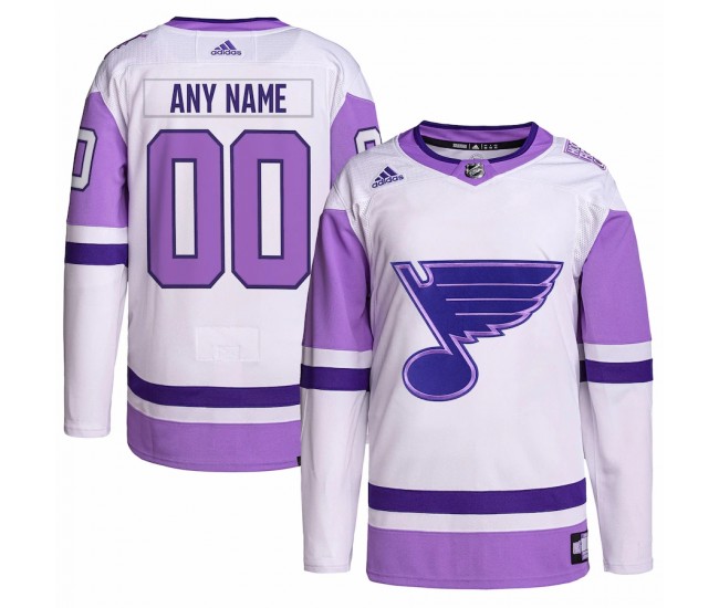 St. Louis Blues Men's adidas White/Purple Hockey Fights Cancer Primegreen Authentic Custom Jersey